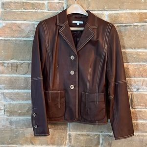 Cabi brown faux leather blazer with wooden buttons size 8. Excellent condition!